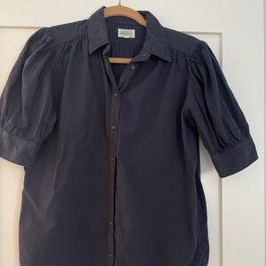 Hartford Navy Blue Short Puff Sleeve Button Down Shirt Size 1 Small Women's